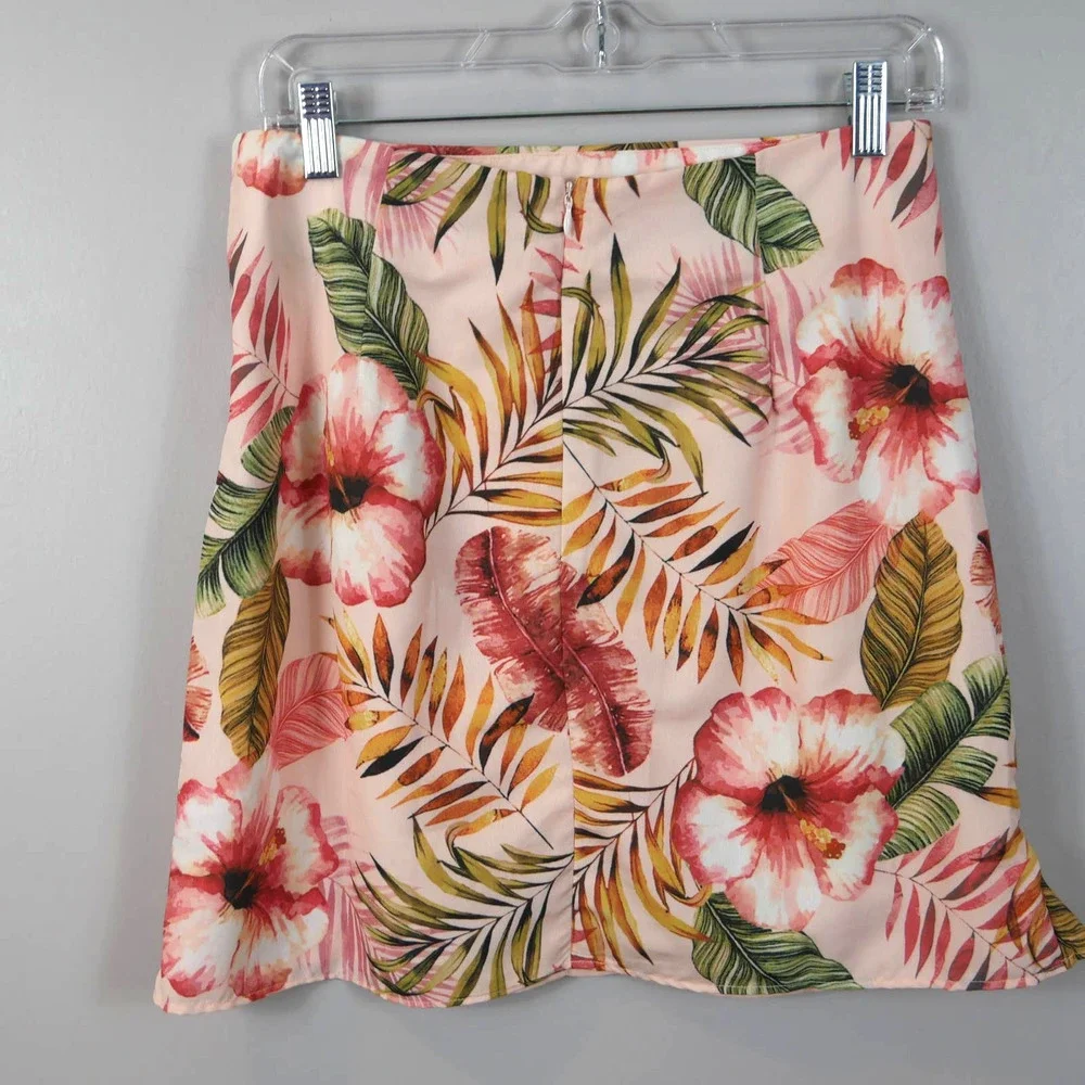 Lulus Mancini Blush Pink Tropical Print Ruffled Mini Skirt Medium